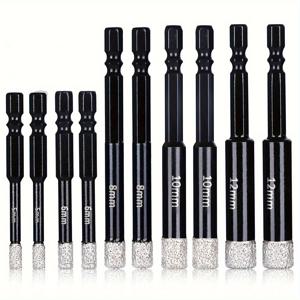 TEMU 10개 드릴 비트 세트, 그라니트, 세라믹, 대리석, 타일, 돌, 유리, 포레클, 시멘트, 고성능 물질을 위한 1/4'' 내장된 통합 냉각제, 코어 빠른 건조 드릴링, 크기 3/16 1/4 5/16 3/8 1/2 인치