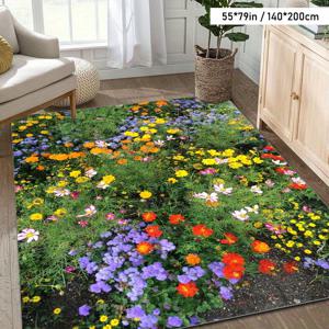 TEMU 소프트 벨벳 + 도트 플러시 백킹 1개 모던 플로럴 패턴 러그, 거실·침실·스터디룸·발코니·가든·카페·사무실용 카펫, 세탁기 사용 가능