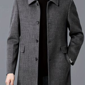 TEMU 봄과 가을의 패션 남성용 중간 길이 두꺼운 이중면 트렌치 코트, 유럽과 한국 스타일의 라펠과 버튼이 있습니다.