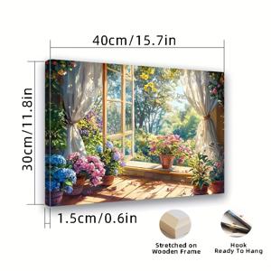 TEMU 1개 액자형 플로럴 캔버스 벽 장식 - 핑크, 블루, 퍼플, 그린 창문 꽃 - 나무 프레임 - 거실, 주방, 욕실, 사무실용 준비 완료 - 집들이, 결혼식, 생일, 크리스마스 장식 - 자연 영감 홈 데코, 집들이 선물, 생동감 넘치는 색상, 내구성 있는 작품, 인테리어 디자인, 클래식 디자인, 고품질 프린트, 선물 쇼퍼용