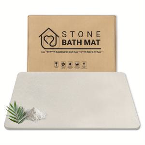 TEMU 석영 욕조 매트 - 미끄럼 방지 초흡수 빠른 건조 샤워 매트, 대형 27.5x13인치 천연 쉬운 청소 욕실용 매트, 내구성 있는 규조토 재질, 녹색 잎 디자인의 화이트, 욕실 매트