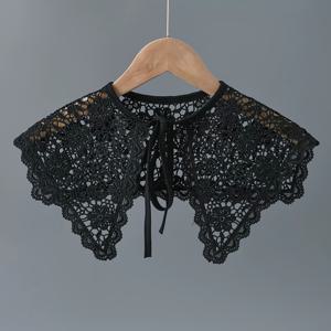 TEMU 1개 여성용 목걸이 - 블랙 레이스 오버레이가 있는 우아한 칼라 스카프, 중국/쉐어링 스타일 공식 & 일상복 - 세탁기 사용 가능한 여성 액세서리, 패션 헤드웨어, 다재다능한 헤드피스, 시크한 머리 장식, 통기성 원단, 사무실 착용