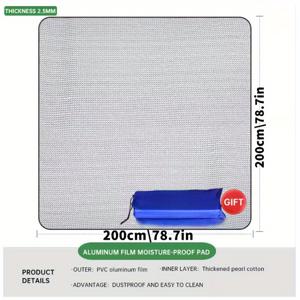 TEMU 4인용 이중면 알루미늄 포일 지면 매트 - 고품질 및 습기 방지 보온 폼 패드, 내구성 있는 재사용 가능한 캠핑, 피크닉, 모래 및 해변 텐트 세팅, 휴대용 직사각형 디자인 및 보관 가방, 야외 캠핑 매트, 피크닉 필수품, 소형 세팅, 내구성 있는 소재