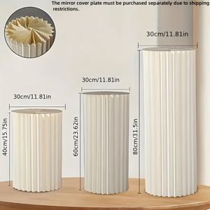 TEMU 3개 세트 - 40/60/80 우아한 화이트 종이 실린더 디스플레이 스탠드 | 접이식 로마 기둥 스타일, 웨딩 센터 장식 및 파티 데코 & 종이 꽃병 조합용 | 디자인 (상단 아크릴 플레이트 없음)