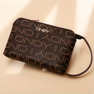 TEMU 여성용 롱 손목 지갑 - 지퍼 클로저 & 고정 스트랩, 휴대폰 및 열쇠 수납 가능, 커피 브라운 / PVC 가죽 백, 일상/공식/여행용 - 엄마 선물, 데이, 여성 액세서리, 빈티지 패턴, 내구성 있는 디자인, 핸즈프리 백, 클래식 프린트, Ondy 브랜드, 데이 선물|핸드폰스트랩