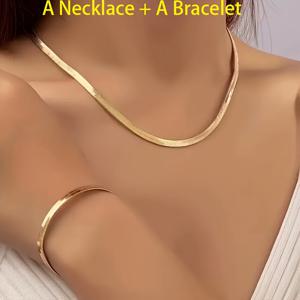 TEMU 고품질 스테인리스 스틸 18K 도금 링크 체인 주얼리 목걸이 팔찌 세트, 세련된 섹시 스네이크 본 체인 초커 목걸이 팔찌 콤보, 여성용 조절 가능 생일 크리스마스 어버이날 발렌타인데이 우정 선물