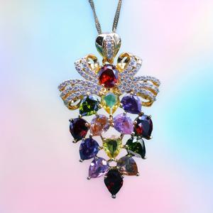 TEMU 18K 금도금 루크스 패션 펜던트 목걸이 - 레드, 블루, 그린, 옐로우, 퍼플 클리어 CZ 스톤 장식, 우아한 생일/크리스마스/어머니날/ 선물, 연중 파티용 매일 착용 가능한 페코크 주얼리, 명절 선물, 세련된 디자인, 정교한 공예품, 합성 지르코니아, 십대들을 위한 스타일리시 액세서리