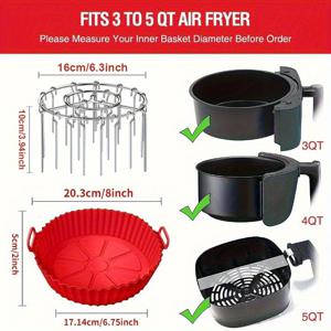 TEMU 2개 에어 프라이어 세트 (실리콘 라이너 포함 + 스테인리스 스틸 수직 그릴) - 쉽게 청소할 수 있는 재사용 가능한 에어 프라이어 실리콘 라운드 매트 - 고기 꼬치, 닭다리, 날개, 허벅지에 적합 - 고온 저항, 더 균일한 가열, 필요 없음|에어프라이어