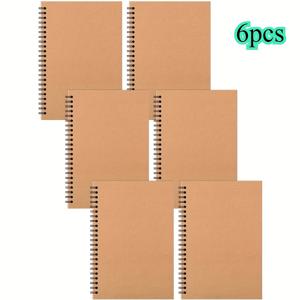 TEMU 6개 A5 크래프트 커버 스파이럴 노트북 - 작업, 스케치, 공부, 메모 작성용 소프트 브라운 줄무늬 종이 - 완벽한 선물 아이디어, 학교용 노트북