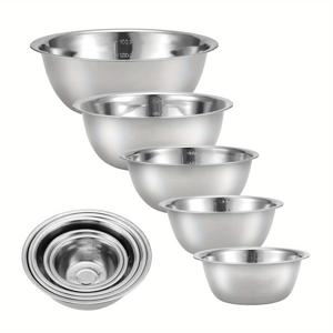 TEMU 스테인리스 스틸 혼합 그릇 5개 세트 - 미끄럼 방지 바닥 & 중첩 뚜껑/사이드 포함, 내구성 강한 녹 방지 201 스틸 베이킹 그릇 - 베이킹, 식사 준비, 반죽 반죽에 적합 - 식기세척기 사용 가능, 공간 절약형 주방 필수품, 홈 셰프 & 베이커를 위한