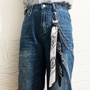 TEMU 1pc 힙합 체인 허리 액세서리, 블랙 앤 화이트 하운드스투스 스퀘어 스카프 다기능 액세서리, 여름용