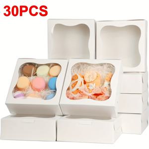 TEMU 30개 투명 창문이 있는 화이트 컵케이크 박스 - 7x7x2.5인치 식품용 종이 선물 및 케이크 상자, , 마카롱, 미니 번트 케이크용 - 할로윈, 크리스마스, 발렌타인데이, 추수감사절을 위한 휴일 간식 용기, 축제 디자인의 음식 안전 포장