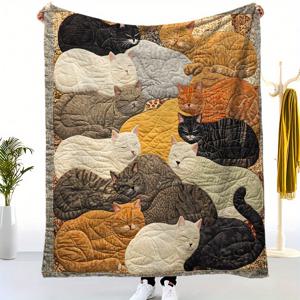 TEMU 사계절용 플란넬 담요 - 창의적인 2D 프린팅 고양이 패턴. 소파, 침대, 사무실, 여행, 야외 캠핑에 적합. 부드럽고 피부 친화적인 플러시 담요, 다양한 사이즈로 제공, 휴일 선물/홈 데코에 적합