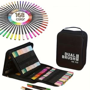 TEMU 168색 듀얼팁 미세 팁 아트 마커 – 컬러링북, 스케치 및 캘리그래피용, 휴대용 케이스 포함, 예술가와 애호가를 위한 완벽한 선택, 10가지 장면 제공