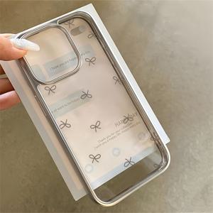 TEMU 전기도금 쉘 심플 라인 보우 타이 애플 아이폰 14/15 모바일 폰 케이스에 적합, 아이폰 11 12 12 프로 12 프로 맥스 13 13P 13 프로 맥스 14 14 프로 14 프로 맥스 14 플러스 프로 15 플러스 15 프로 맥스와 호환, 투명 전기도금 - 심플 라인 130GZ|아이폰케이스|케이스