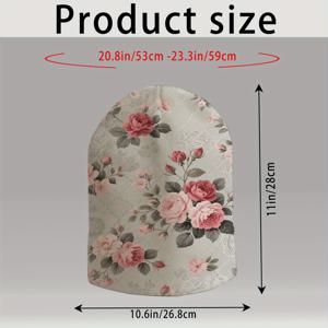 TEMU 핑크 장미 & 레이스 프린트 탄성 겨울 비니 모자 - 가볍고 신축성 있는 부드러운 플로럴 디자인, 핑크 장미 장식, 아이스 스케이팅, 눈, 추운 날씨를 위한 크리스마스 선물 (챙 없음)