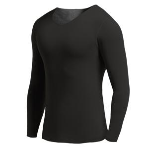 TEMU ARUNOW 남성용 V넥 플리스 안감 긴팔 셔츠 - 고신축성 운동용 베이스 레이어, 슬림핏 사계절 보온, 솔리드 블랙, 체육관 및 캐주얼 착용, 세련된 디자인, 내구성 있는 소재, 워크아웃 탑, 스타일, 스트레치 재질, 성능복, 액티브 라이프스타일