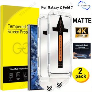 TEMU 삼성 폴드 7 시리즈용 HD 매트 무광 강화유리 스크린 보호필름 2개 세트 – 전체 커버리지, 지문 방지, 스크래치 방지, 버블 프리 설치 (9H 경도), 접이식 휴대폰 액세서리, 내구성 있는 보호, 고급 유리, 매트 질감, 안티핑거프린트 필름, 스마트폰 소유자용