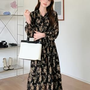 TEMU 여성용 우아한 플로럴 프린트 맥시 드레스 - 포켓이 있는 플로이 A라인 실루엣, 파티, 사무실 및 일상복을 위한 올 시즌 시크한 의상 - 여성용 포멀 & 캐주얼 드레스, 파티 드레스, 오피스룩, 세련된 스타일, 고품질 원단, 여성 원피스, 파티 원피스, 여름 원피스, 포켓 원피스, 플로럴 프린트 원피스