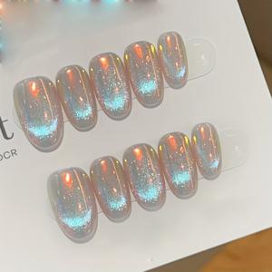 TEMU 10개입 핸드메이드 글리터 아이 프레스온 네일 - 고품질, 탈부착 가능, 타원형, 여성에게 완벽, 가을/겨울 선물로 이상적, 네일 아트, 네일 데코|네일아트