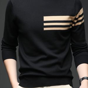 TEMU 남성용 두꺼운 스웨터 - 베이지 & 브라운 수평 줄무늬, 긴 소매 라운드넥 풀오버, 가을/겨울 캐주얼 포멀 의상 - 일상 및 특별한 날을 위한 논스트레치 니트 스웨터, 클래식 라운드넥, 편안한 핏, 코지 매트리얼, 니트웨어, 스타일리시 남성용