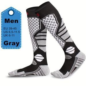 TEMU 남녀공용 헤비듀티 보온 스키 양말 1쌍 - 무릎 높이 겨울 스포츠 타이츠, 강화된 뒤꿈치 & 발가락, 케이블 패턴 (회색/흰색/보라색/파란색) - 아이스 스케이팅, 스노우보드, 크로스컨트리용 나일론