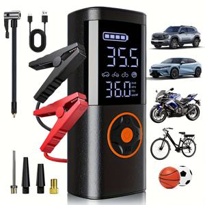 TEMU 비상 차량 점프 스타터 & 타이어 인플레이터 2-in-1 - LED 디스플레이, USB-C 고속 충전, 150PSI 공기 압축기 및 플래시라이트, 도로 옆 비상 전원 팩, 배터리 필요 없음, 캠핑용, 여행 및 야외 활동, 휴대용 디자인, 내구성 강화, 고품질 소재, 도로 여행 필수품|타이어|후레쉬