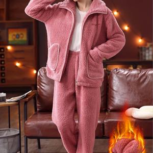 TEMU 겨울용 따뜻한 여성용 긴팔 팬츠 투피스 라운지웨어 세트, 지퍼 카디건과 편안한 스탠드 칼라 캐주얼 루즈핏 아우터웨어