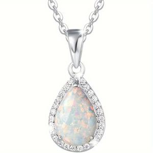 TEMU 리드키스 티어드롭 합성 오팔 펜던트 목걸이 - 우아한 K 도금 인레이 주얼리, 웨딩, 파티, 데일리웨어에 적합 - 10월 탄생석 선물, 연중 활용 가능한 목걸이 (발렌타인데이, 청소년용)