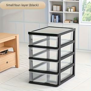 TEMU 4단 투명 플라스틱 서랍 정리함 - 사무실, 욕실, 침실, 책상용 다기능 수납 박스, 9.84x8.27x5.86인치, 내구성 있는 PP 소재, 클래식 디자인, 쉬운 접근성, 공간 절약형, 욕실 정리 및 보관