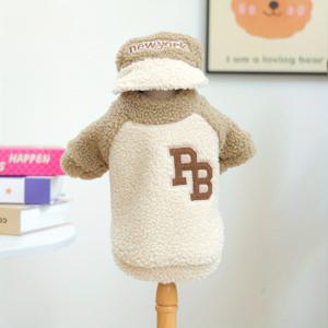 TEMU 2개 세트 뉴욕 램프 + 모자 세트, 카키색 애완동물 옷 강아지와 고양이용 가을 겨울 두꺼운 보온 아웃도어 스타일리시 미국식 리쉬 가능 재킷 슈트