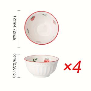 TEMU 4개 MEICHU 딸기 세라믹 그릇 - 귀여운 과일 디자인, 수프, 시리얼, 디저트용 접시, 도시락, 파스타, 오트밀에 적합 - 사랑스러운 딸기 모양 접시