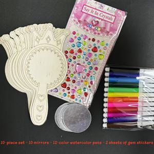 TEMU 10개 DIY 공예 거울 키트, 미완성 목재 핸드헬드 크래프트 세트, 수채화 펜 및 스티커 포함, 완벽한 생일 선물, 파티 용품, DIY 공예, 확언 거울 공예, 작은 원형 거울 목재 공예, 거울 공예 대형, 목재 거울 콤비 DIY, 공예 재료, 목재 디스크, 공예, 스케치 노트 페이퍼, 목재 용품