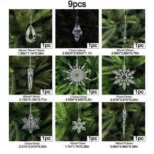 TEMU 2D 평면, 9개 SERRA 아크릴 크리스마스 트리 장식 - 반짝이는 눈송이 아이슬 드롭 후크 포함, 크리스마스 장식, 크리스마스, 새해, 겨울 파티 및 홈 트리 장식용