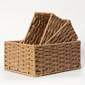 TEMU 3개 세트 모던 팜하우스 테이블탑 수납 바구니 - 러스틱 직조 종이 정리함, 텍스처가 돋보이는 팜하우스 스타일 바구니, 침실, 사무실용 - 공간 절약형 장식용 컨테이너, 선반용 바구니