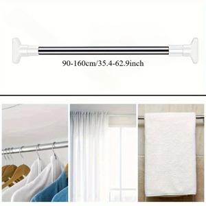 TEMU 7단계 조절 가능한 스테인리스 스틸 폴 - 무드릴 무게감 있는 리트랙터블 샤워 커튼 로드, 블라인드 & 타월 바, 공간 절약형 확장형 화이트/블랙 프레임, 욕실, RV, 발코니, 샤워 트랙 시스템용 (쉬운 설치)|수건|커튼봉|샤워커튼
