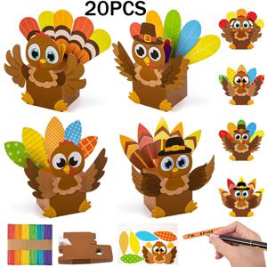 TEMU 20개 DIY 추수감사절 칠면조 기도 항아리 공예 세트 - 사전 절단된 종이 상자 & 칠면조 컷아웃, 학교, 파티 활동, 가정용 감사 항아리 - 의미 있는 공예 프로젝트, 파티 선물, 파티 용품 (조립)