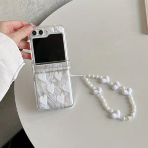 TEMU 삼성 갤럭시 Z 플립 3, 4, 5, 6, 7, 오포 N 케이스/휴대폰 커버, 휴대용 케이스와 호환되는 하트 패턴이 있는 접이식 폰 케이스와 하트 팔찌