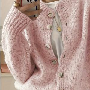 TEMU 여성용 우아한 소프트 핑크(또는 화이트/네이비/블루) 라운드넥 가디건 스웨터 - 버튼 프론트 클로저, 긴 소매 칼라, 블라우스 & 청바지용 포근한 폴리에스터 재킷, 가을 겨울 따뜻한 아우터웨어 (손세탁/드라이클리닝)