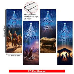 TEMU 4개 세트 종교적 크리스마스 성탄 배너 - 교회 및 가정 벽 장식용, 성가족과 세 명의 현자 장면, 