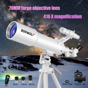 TEMU 보로울프 7040 리플렉터 망원경 - 70mm 대형 목적 렌즈, 25X-416X 확대, 수동 초점 조절, 폰 어댑터 및 삼각대 마운트 포함, 별 관찰용, 강력한 천문학 망원경|천체망원경