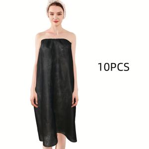 TEMU 10팩 여성용 일회용 스파 가운 - 가벼운 단일 사용 블랙 목욕 가운, 반팔 & 개별 포장, 살롱, 스파, 마사지, 사우나, 호텔용 - 대량 패키지 (세탁 불필요, 경제적)
