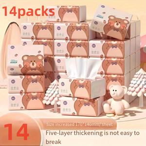 TEMU 14개입 4겹 재생 페이셜 티슈 팩 - 부드럽고 강력하며 흡수력 좋은 순수 목재 펄프, 가정, 사무실, 야외용 - 휴대용 크기, 파티 필수품, 청소 필수품, 사무실 필수품 | 장식용 포장