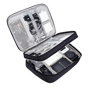 TEMU 2025 블랙 전자 가방 여행용 케이블 액세서리 가방 더블 레이어 전자 정리 휴대용 보관 케이스 (케이블, 코드, 충전기, 휴대폰, 어댑터, 보조배터리, 킨들, 하드 드라이브용)