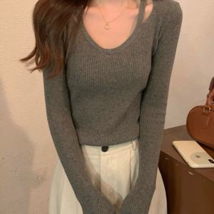 TEMU 여성용 V넥 스웨터 | 캐주얼 긴팔, 신축성 좋은 가을/겨울 단색 풀오버