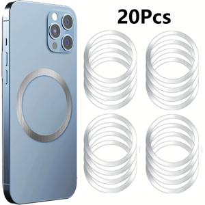 TEMU 20개 자석 메탈 링 스티커 무선 충전용, for iPhone 11-17 Pro Max 시리즈 호환, 휴대폰 자석 링, 무선 충전 액세서리, 세련된 메탈릭 마감, 내구성 좋은 메탈 링, 자석 휴대폰 링, 테크 매니아