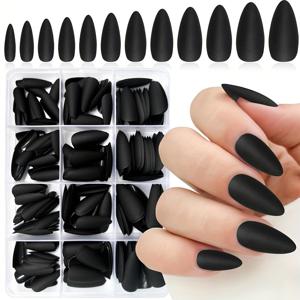 TEMU 240개입 매트 블랙 프레스온 네일 - 여성용 두꺼운 내추럴 젤 아몬드형 인조네일, 미디엄 길이 소프트팁 네일, 살롱 퀄리티 아크릴 네일 (일상 및 특별한 날에 적합)