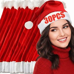 TEMU 30개 대량 빨간색 & 흰색 산타모자 (검은색 밴드 & 흰색 트림) - 내구성 있는 세탁기 사용 가능 파티모자, 크리스마스, 새해 전야, 크리스마스, 프롬, 그룹 코스튬용 - 대량 코스튬, 기업 행사용 (30개) 크리스마스, 새해, , 파티 이벤트용