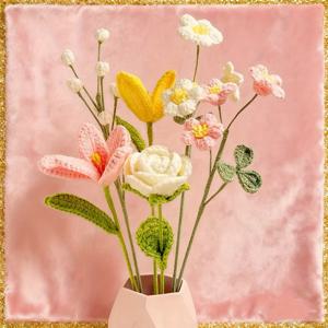 TEMU 6개 수제 조화 꽃다발 세트 (튜립, & 클로버 포함) - 파스텔 색상의 사실적인 꽃꽂이 - 가정 장식, 어버이날, 발렌타인데이, 생일 선물로 완벽 - 내구성이 뛰어난 폴리에스터 꽃