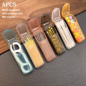 TEMU 4개 다용도 휴대용 미니 수납 상자, PP 재질 이쑤시개 및 치실 정리함, 소형 액세서리 용기, 알약 캡슐 정리함, 치과 수납 상자, 여행용 휴대용 실용적인 소형 수납 상자